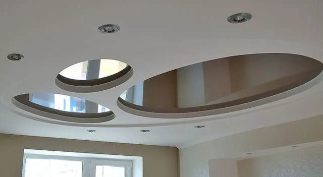 Комбинированный потолок: гипсокартон и натяжной, потолок из гипсокартона, натяжной потолок с гипсокартоном по периметру своими руками, подвесные потолки из ГКЛ, сочетание с натяжным
