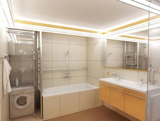 Освние в ванной комнате с натяжным потолком: точечные светильники .